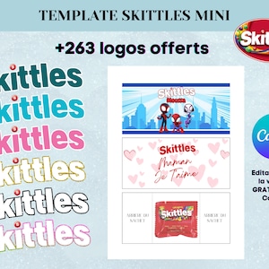 Template pour Skittles Mini - Modèle d'emballage de quilles - Modèle bonbon arc en ciel - Modèle canva personnalisé - Template logo skittles