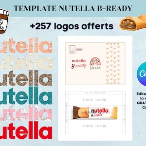 Template pour Nutella B-ready - Modèle personnalisé pour barre de nutella - Template canva nutella avec logo à imprimer - Emballage nutella