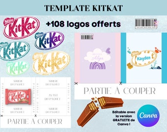 Template pour emballage KitKat - Modèle personnalisé pour KitKat chocolat - Kitkat personnalisé - Template canva Kitkat chocolat avec logo