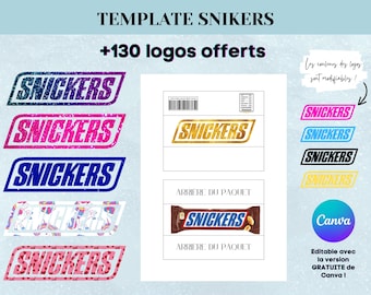 Plantilla para packaging de Snikers - Plantilla personalizada para barra de chocolate - Plantilla snikers - Plantilla Canva - Logo de Snikers
