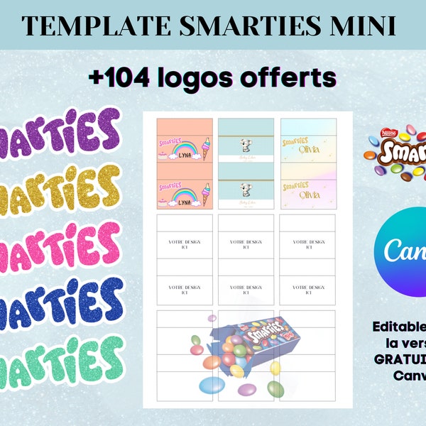 Template pour emballage Smarties mini - Modèle personnalisé pour Smarties - Smarties personnalisé - Template canva avec logo Smarties