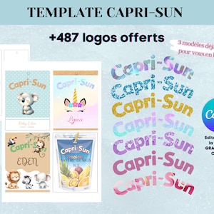 Template pour emballage Capri-Sun - Modèle personnalisé pour boisson caprisun - Capri Sun personnalisé - Template canva Capri-sun avec logo