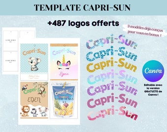 Template pour emballage Capri-Sun - Modèle personnalisé pour boisson caprisun - Capri Sun personnalisé - Template canva Capri-sun avec logo