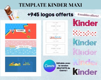 Template pour emballage Kinder Maxi - Modèle personnalisé pour kinder maxi - Kinder maxi personnalisé - Template canva Kinder avec logo