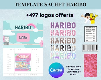 Template pour emballage Haribo - Modèle personnalisé pour sachet de bonbon haribo - haribo personnalisé - Template canva haribo avec logo