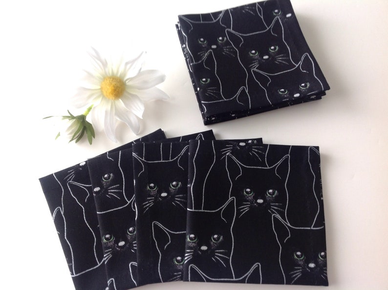 Cats Fabric Cocktail Napkins Black and Silver Eco Friendly Etsy