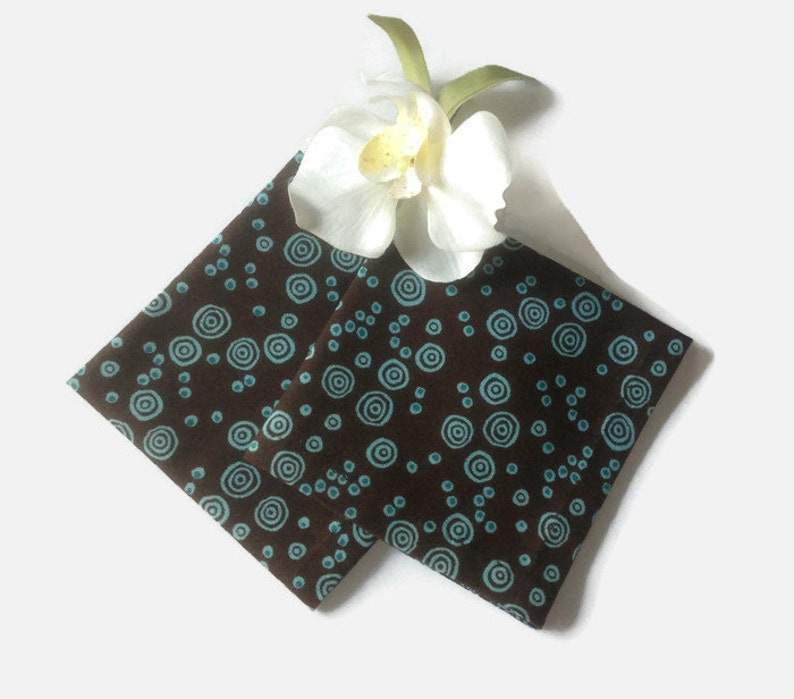 set of 6 Dark Brown and Aqua Blue Eco Friendly Cotton Cocktail Napkins Appetizer Napkins Beverage Napkins