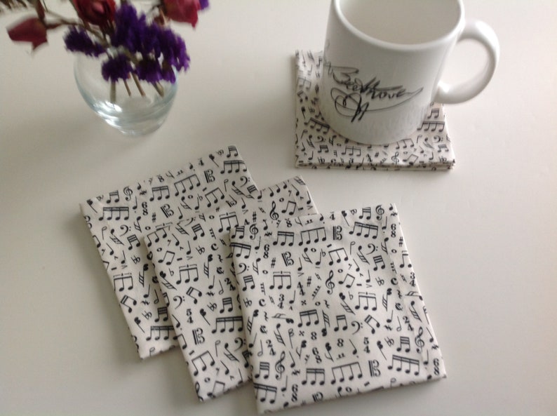 Music Notes Cocktail Napkins, Eco Friendly 100 Cotton Cocktail Napkins