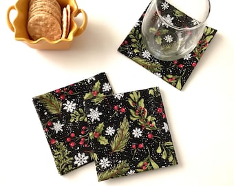 Holiday Cocktail Napkins Party Napkins Cotton Fabric Holiday Napkins Party Napkins - set of 6