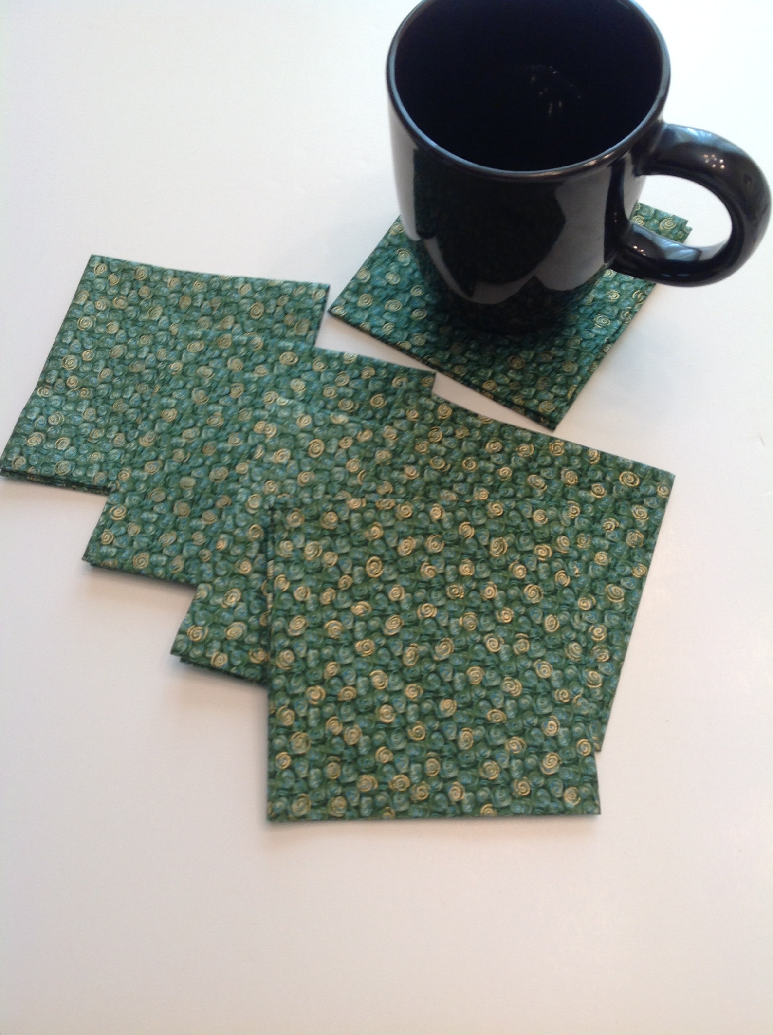 Green With Shiny Gold Eco Friendly Cotton Cocktail Napkins Etsy