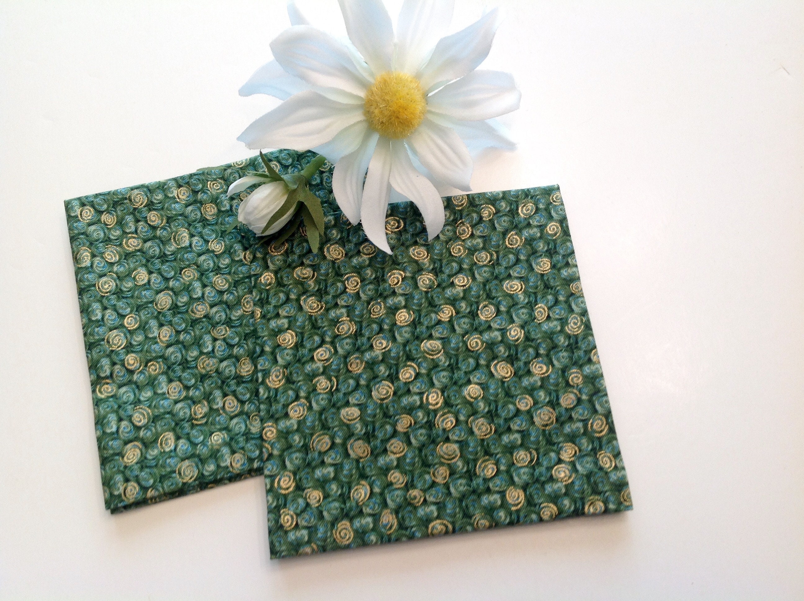 Green with Shiny Gold Eco Friendly Cotton Cocktail Napkins Etsy