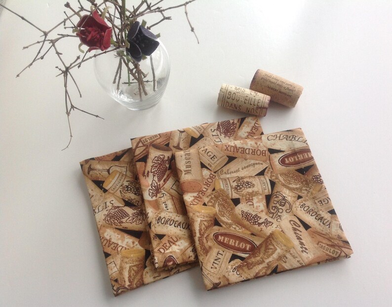 Wine Corks Eco Friendly Cotton Cloth Cocktail Napkins Fabric Etsy
