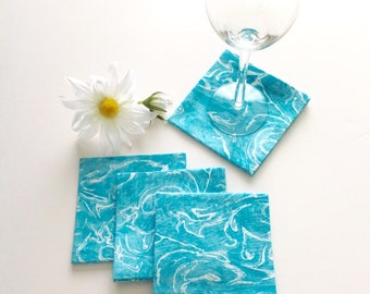 Set of 6 Turquoise  Aqua Color Fabric Cocktail Napkins Beverage Napkins