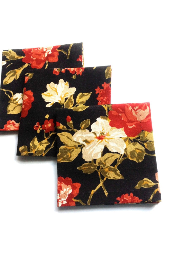 Black Floral Fabric Cocktail Napkins Beverage Napkins Eco Etsy