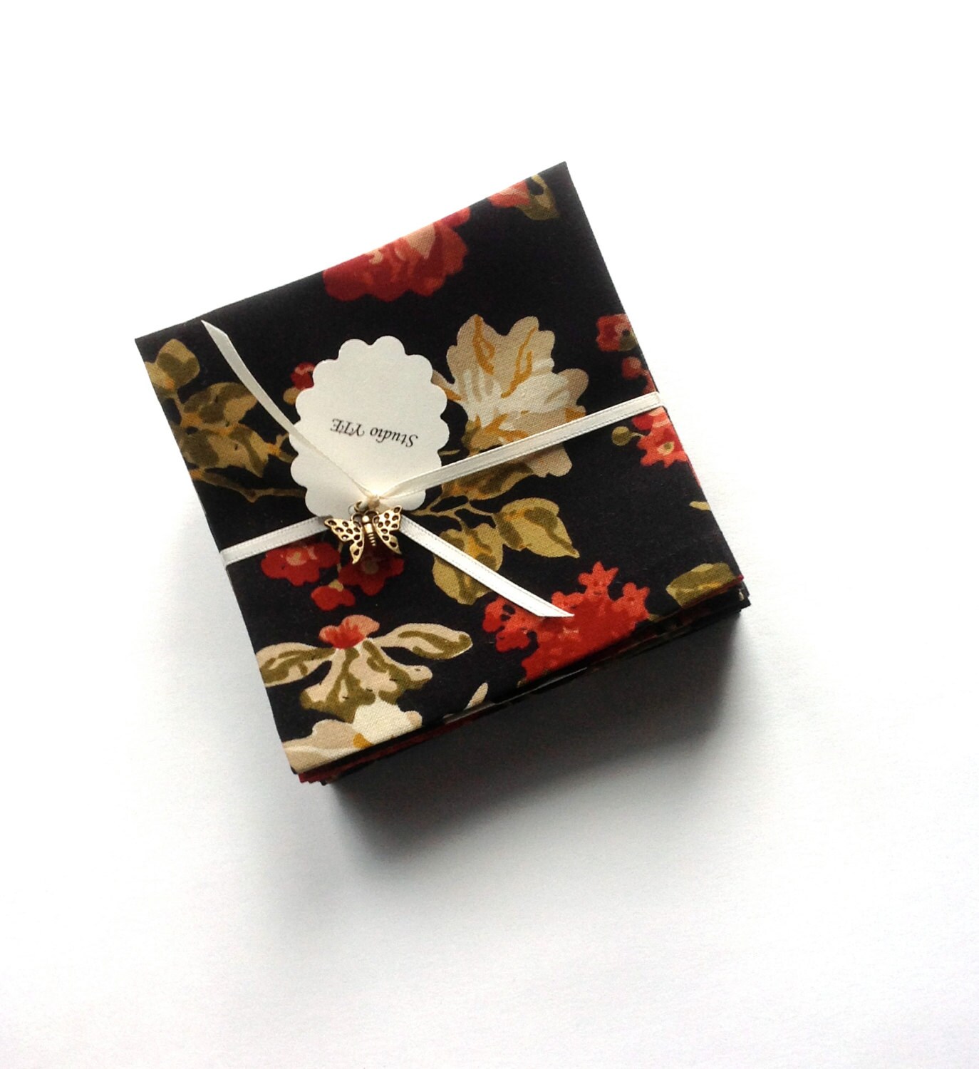 Black Floral Fabric Cocktail Napkins Beverage Napkins Eco Etsy