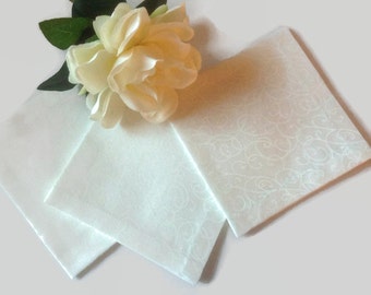 White Cotton Cocktail Napkins Bridal Shower Beverage Napkins Eco Friendly 100% Cotton Napkins Party Napkins - set of 6