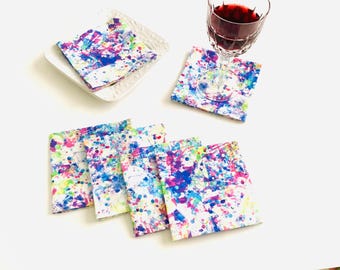 Set of 6 or 8 Cocktail Napkins Appetizer Napkins, Cotton Fabric Beverage Napkins Party Cocktail Napkins