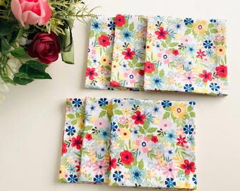 Floral Cocktail Napkins Appetizer Napkins, Cotton Fabric Beverage Party Napkins - set of 6