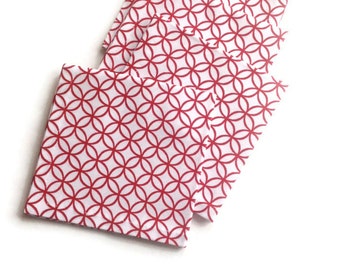 Red White Fabric Cocktail Napkins, Eco Friendly 100% Cotton Beverage Napkins Party Napkins - set of 6