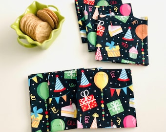 Cocktail Napkins Appetizer Napkins, Cotton Fabric Beverage Napkins Party Napkins - set of 6