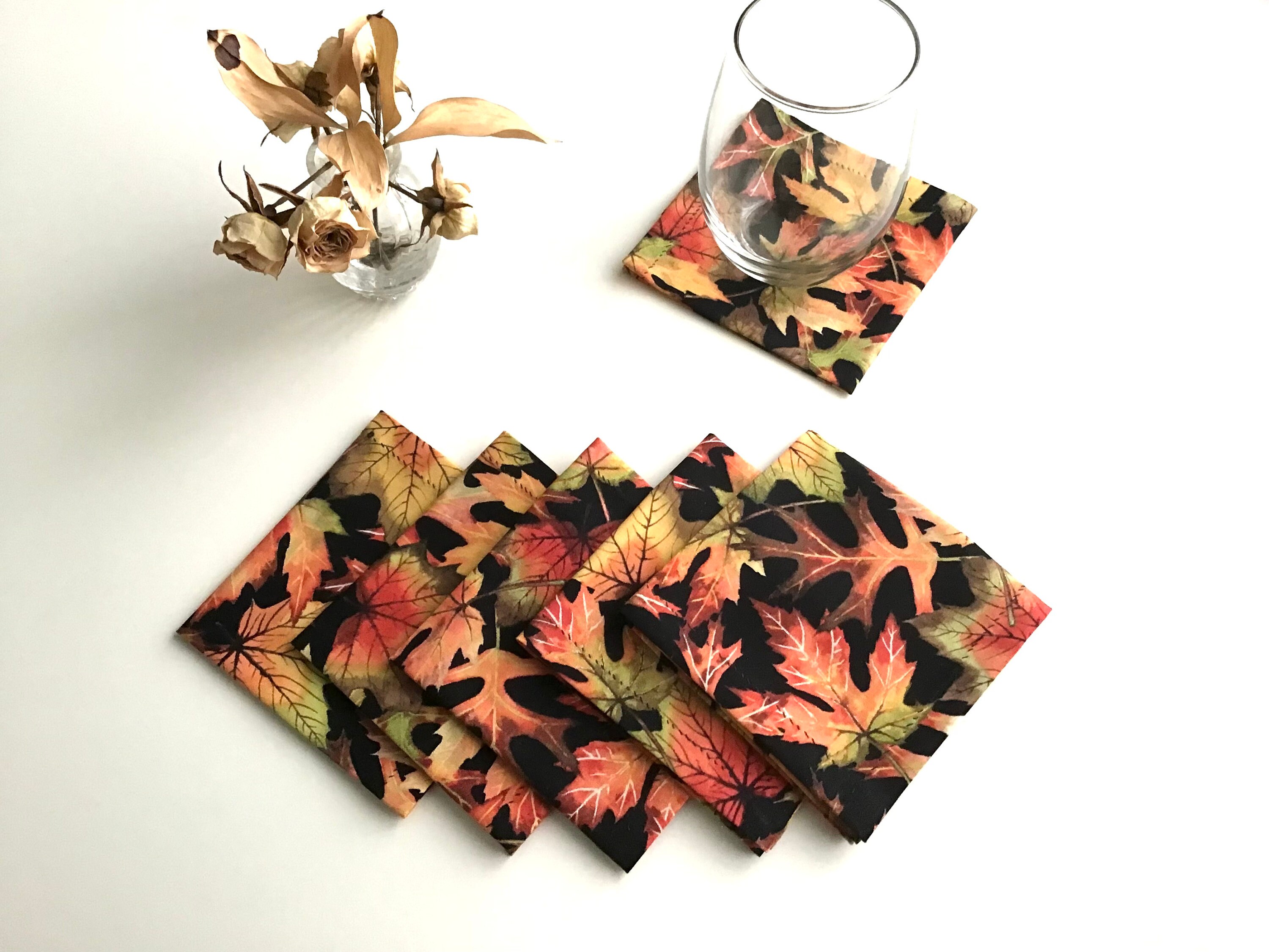 Autumn Leaves Cocktail Beverage Napkins Fall Leaves Rustic Etsy UK
