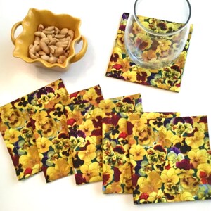 Pansies Cocktail Napkins, Eco Friendly Cotton Cloth Cocktail Party Napkins Beverage Napkins - Set of 6 or 8