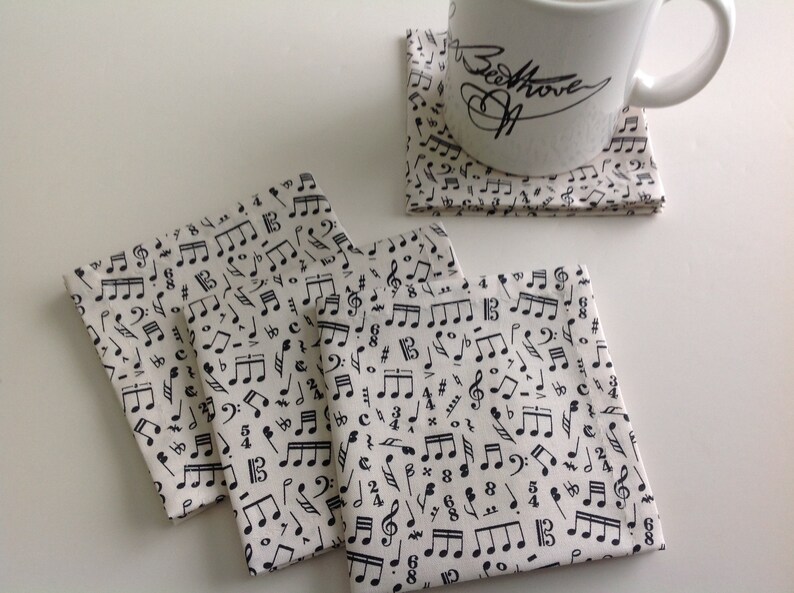 Music Notes Cocktail Napkins, Eco Friendly 100 Cotton Cocktail Napkins