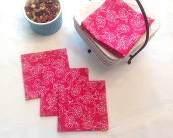 Pink and White Cotton Fabric Cocktail Napkins Appetizer Napkins Beverage Napkins set of 6 or 8