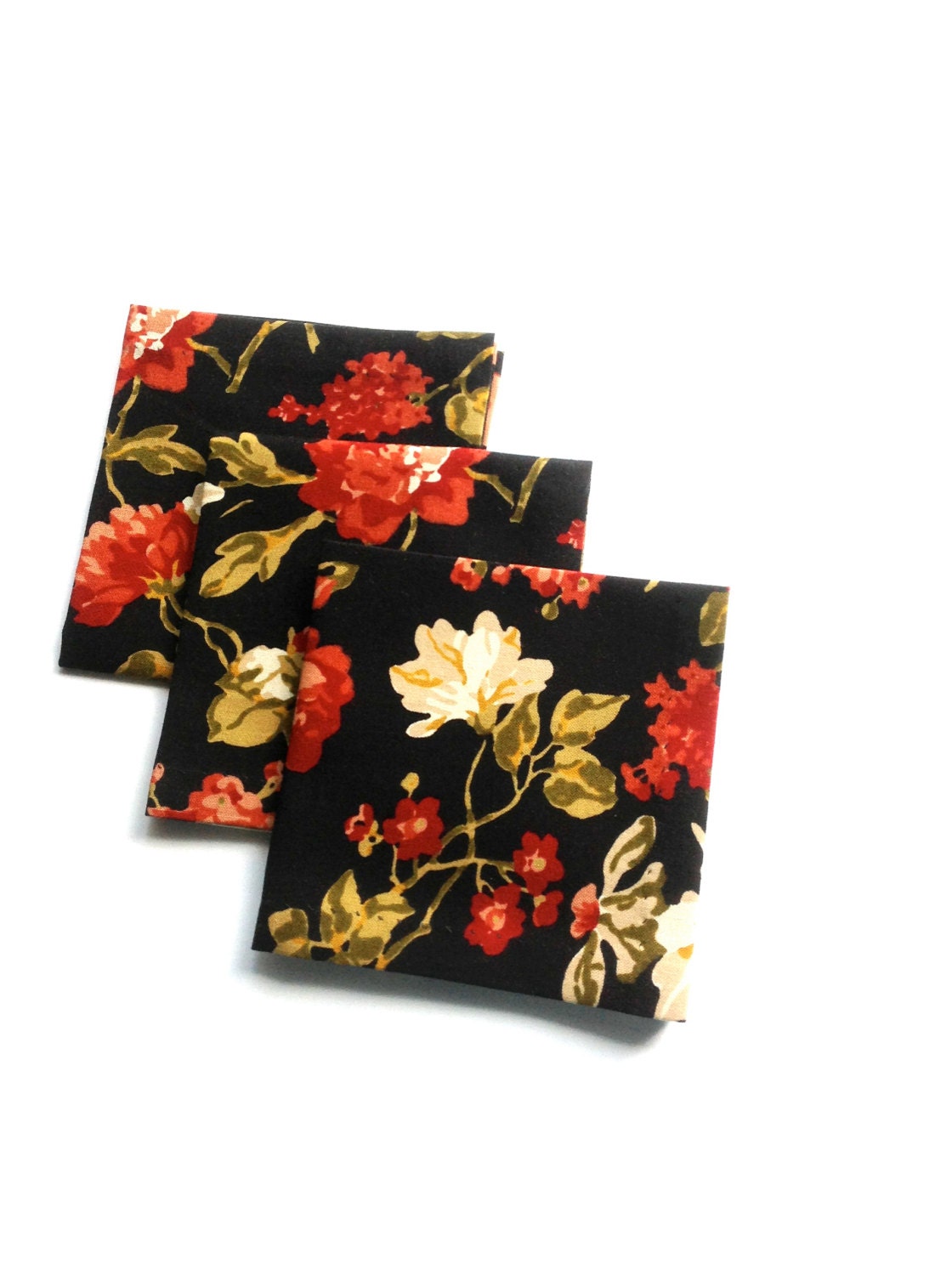 Black Floral Fabric Cocktail Napkins Beverage Napkins Eco Etsy