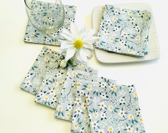 Set of 6 or 8 Cocktail Napkins Appetizer Napkins, Cotton Fabric Beverage Napkins Party Cocktail Napkins