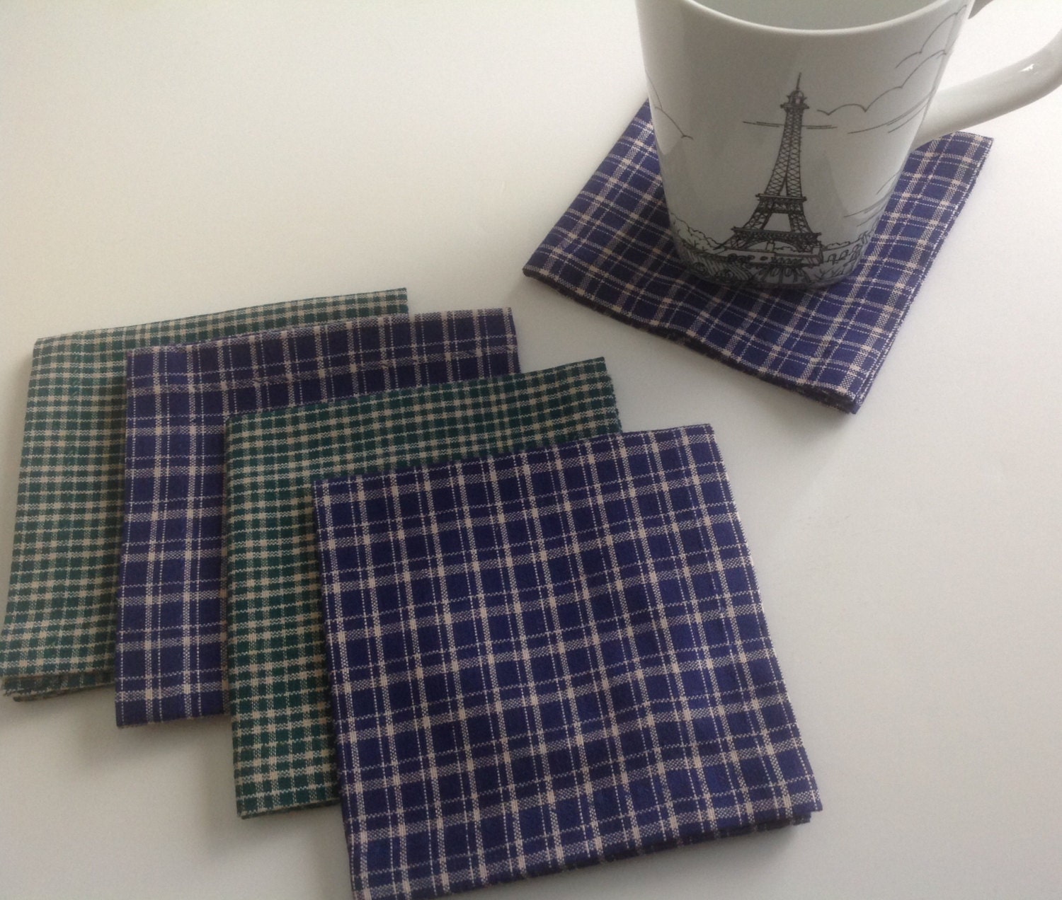 Green Plaid and Blue Plaid Cocktail Napkins Beverage Napkins Party