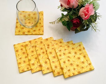 Set of 6 Yellow Cotton Cocktail Napkins, Eco Friendly Cotton Cloth Cocktail Napkins Party Napkins - set of 6