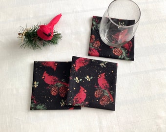 Cardinals and Pinecones Cloth Cocktail Napkins, Party Napkins Beverage Napkins  Set of 6 or 8