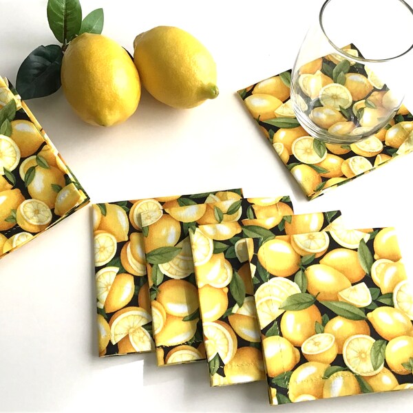 Cloth Cocktail Napkins Fabric Beverage Napkins Cloth Lemonade Napkins 100% Cotton  - set of 6 or 8