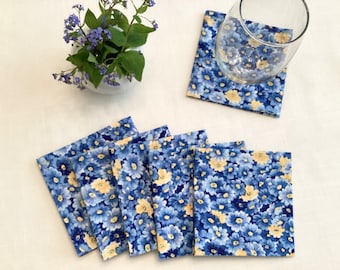Floral Cocktail Napkins, Set of 6 or 8, Cloth Beverage  Napkins, Party Napkins