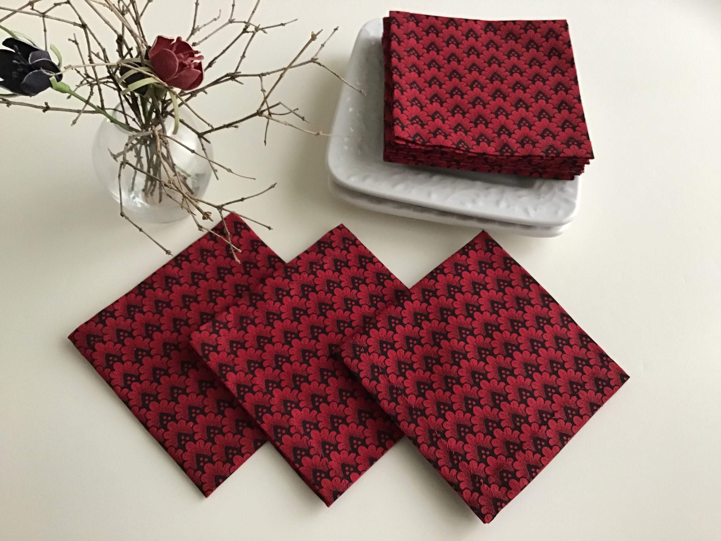 Red and Black Fabric Cocktail Napkins Eco Friendly 100 Etsy