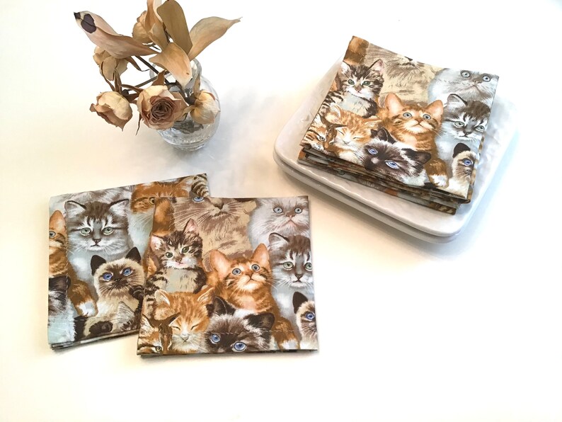 Cats Kittens Fabric Cocktail Napkins Eco Friendly 100 Cotton Etsy