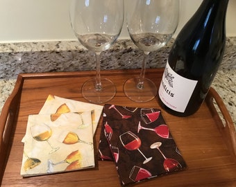 Wine Glasses Cloth Cocktail Napkins Beverage Napkins Party Cocktail Napkins - set of 6 or 8 Red Wine or White Wine Napkins