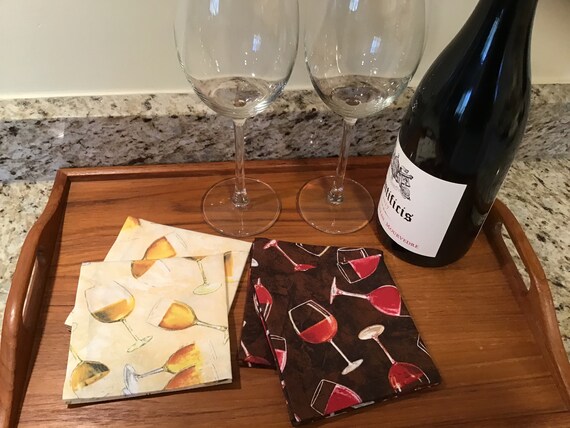Wine Glasses Cloth Cocktail Napkins Beverage Napkins Party Cocktail Napkins  - Set of 6 or 8 Red Wine or White Wine Napkins - Etsy