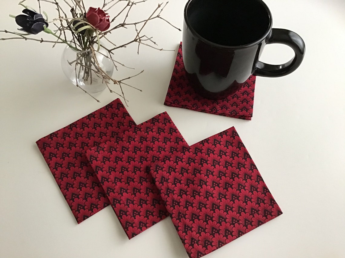 Red and Black Fabric Cocktail Napkins Eco Friendly 100 Etsy