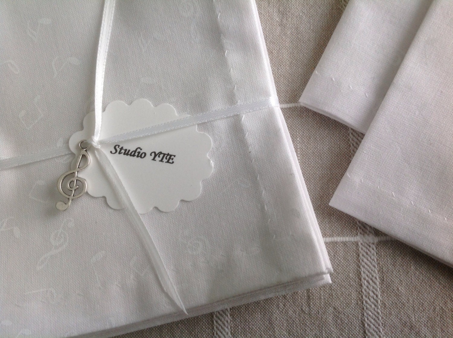 White Cocktail Napkins Beverage Napkins Eco Friendly Cotton Music Treble Clef Napkins Entertaining Party Bridal Shower set of