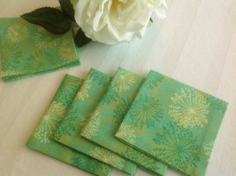 Green Eco Friendly Cotton Cocktail Napkins Fabric Cocktail Etsy