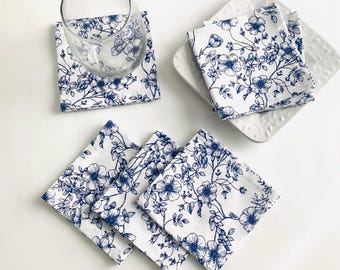 Cocktail Napkins Appetizer Napkins, Cotton Fabric Beverage Napkins Party Napkins - set of 6