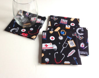 Cloth Cocktail Napkins, For Nurses, Med techs, Healthcare professionals - Novelty Cocktail Napkins, Beverage Napkins - set of 6 or 8