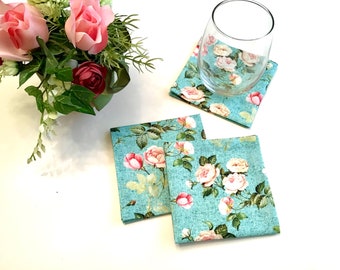 Set of 6 or 8 Cottage Chic Shabby Style, Floral Roses Cotton Cocktail Napkins, Beverage Napkins Party Napkins