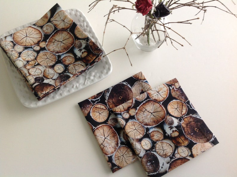 Wood Slices Cloth Cocktail Napkins Beverage Napkins Appetizer Napkins Rustic Decor Party