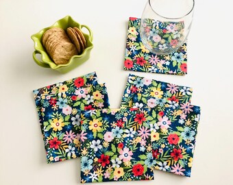 Cocktail Napkins Appetizer Napkins, Cotton Fabric Beverage Napkins Party Napkins - set of 6