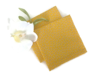 Yellow Cotton Cocktail Napkins, Eco Friendly Cotton Cloth Cocktail Napkins Party Napkins - set of 6