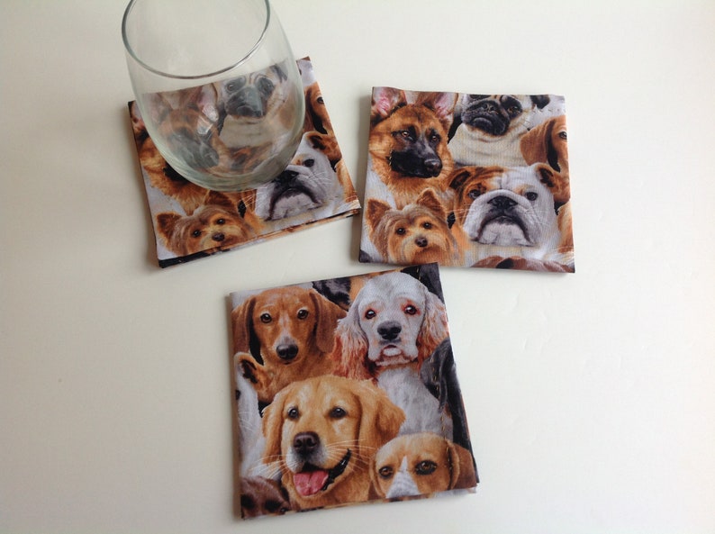 Dogs Fabric Cocktail Napkins, Dogs Cocktail Napkins, Eco Friendly 100