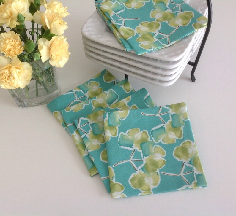 Aqua Turquoise Cocktail Napkins Cotton Beverage Napkins Fabric Etsy